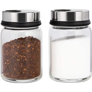 2 stuks kruidenpotjes met draaideksel, kruidenpotjes van borosilicaatglas, 150 ml, kruidenstrooier met 4 soorten kruidengaten voor specificaties van kruiden in de keuken of grillen in de buitenlucht