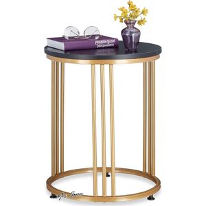 Mrs. Jones Collection Bijzettafel - Rond - Metaal - MDF - Marmerlook - Salontafel - Zwart - Goud .