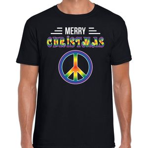 Merry Christmas peace fout T-shirt - zwart - heren - Hippie kerstshirts / Kerst outfit XL