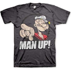 Popeye Heren Tshirt -L- Man Up! Grijs