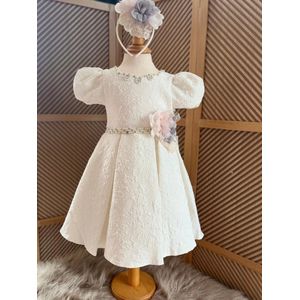 luxe feestjurk met haardiadeem-moderne jurk voor meisjes-galajurk-vintage jurk-effen feestjurk-bruiloft-foto-verjaardag-communie-parels-steentjes-bloemen-witte kleur-katoen-8 jaar