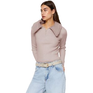 Trendyol Zwarte Gebreide Trui Met Imitatiebont En Col Met Col Twoaw24Kz00204