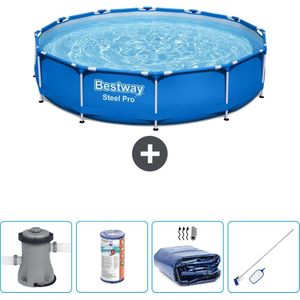 Bestway Rond Steel Pro Zwembad - 305 x 76 cm - Blauw - Inclusief Pomp Filter - Solarzeil - Schoonmaakset