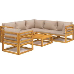 VidaXL 7-Delige Loungeset met Kussens Massief Hout Taupe