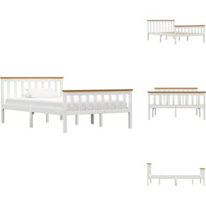 vidaXL Bed Grenenhout - Modern design - 120 x 200 cm - Wit en bruin - Bed