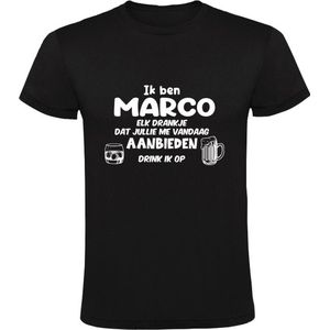 Ik ben Marco, elk drankje dat jullie me vandaag aanbieden drink ik op Heren T-shirt - feest - drank - alcohol - bier - festival - kroeg - cocktail - bar - vriend - vriendin - jarig - verjaardag - cadeau - humor - grappig