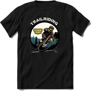 Trailriding | TSK Studio Mountainbike kleding Sport T-Shirt | Grijs | Heren / Dames | Perfect MTB Verjaardag Cadeau Shirt Maat 3XL