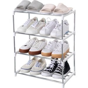 Stapelbaar klein schoenenrek, entree, gang en kast, ruimtebesparende opslag en organisatie (4 lagen, wit)