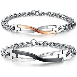 Liefdes Armband Set met Diamantje (Zirkonia) - Romantisch Liefdes Cadeau voor Hem en Haar - Armbanden Heren Dames - Valentijn Cadeautje voor Hem - Valentijnsdag voor Mannen Cadeautjes