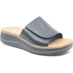 Hartjes, 122.2002/10 01.00, Zwart leren dames slippers wijdte H