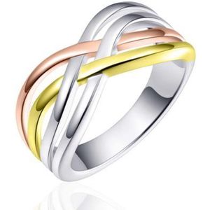 Schitterende Zilveren Ring Gevlochten Rose Goud 19.75 mm. (maat 62) model 172