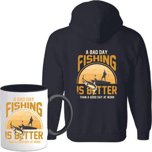 T-Shirtknaller Vest met koffiemok | A Bad Day Fishing - Vis / Vissen / Vishengel Kleding | Heren / Dames Vest Cadeau | Kleur zwart | Maat S