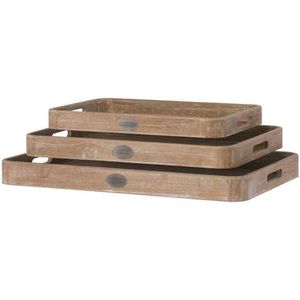 Riverdale Tray basic rect. natural 3 stuks. 3 houten dienbladen die in elkaar passen grootste dienblad 55 cm