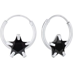 Zilveren oorbellen | Oorringen met hanger | Zilveren oorringen, ster van kristal