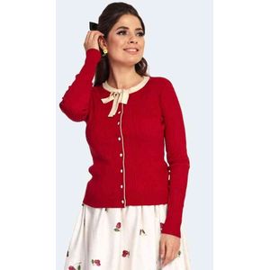 Voodoo Vixen - Contrast Piping Front Bow Cardigan - S - Rood