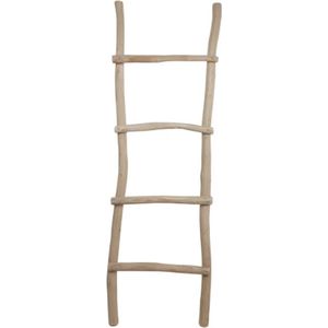 Decoratie Ladder - 50x6x150cm - Naturel - Teak - handdoekladder, decoratie ladder, wandrek ladder, decoratie trap, decoratierek, ladderrek, houten ladder, handdoekrek badkamer, ladder handdoekenrek