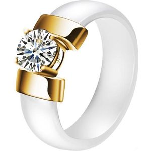 Cilla Jewels dames ring Keramiek Wit met Goudkleurig-17mm