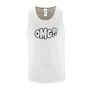 Witte Tanktop sportshirt met ""OMG!' (O my God)"" Print Zwart Size M