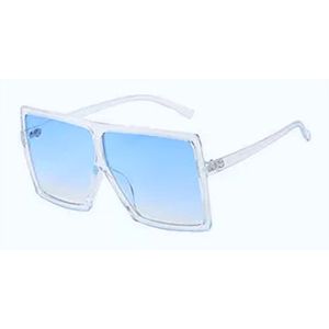 DAEBAK Zwarte witte vierkante vintage vrouwen zonnebrillen - Grote zonnebril in vierkant vorm blauwe glazen [White / Blue] [Wit / Blauw] Dames Festival Sunglasses