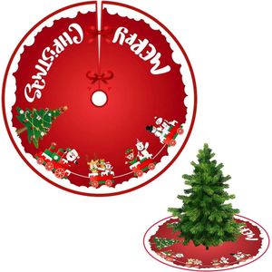 Kerstboomrok, dennenboom onderlegger, dennenboom plafond schorten kerstboomdeken rond kerstboomdeken met kerstman sneeuwpop patroon (rood, wit - 90cm)