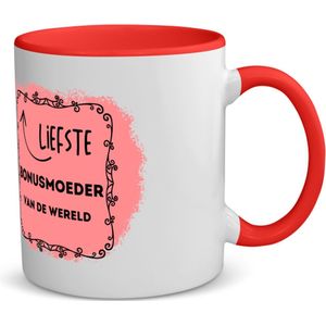 Akyol - liefste bonusmoeder van de wereld koffiemok - theemok - rood - Moeder - de liefste bonusmoeder - moeder cadeautjes - moederdag - verjaardag - geschenk - kado - 350 ML inhoud