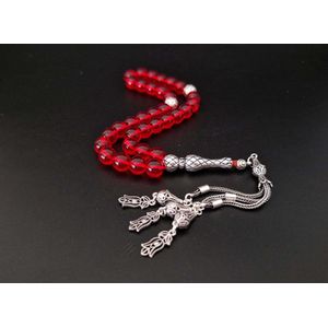 Handgemaakte natuursteen tesbih met Klauw tassel 925 zilver -"" Rode kwarts "" - met 925 Zilver Kwastjes ""Narcissus steeg"" - Aantal kralen 33 - Diameter kralen 8MM