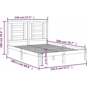 vidaXL - Bedframe - massief - grenenhout - zwart - 140x200 - cm