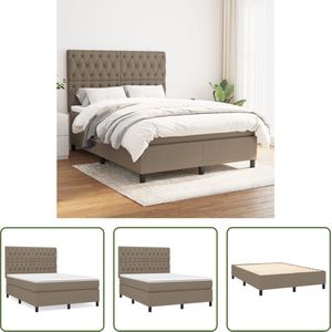 The Living Store Boxspringbed - s 1 - Bedden - 203 x 144 x 118/128 cm - Taupe - Stof/ Multiplex/ Bewerkt hout