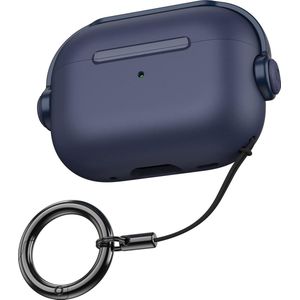 hoes voor AirPods Pro 2e generatie, beschermhoes voor Apple Airpods Pro 2 met karabijnhaak, Airpods Pro 2 Case met slot [draadloos opladen] [Muziek hoofdtelefoon design] (Middernachtblauw)