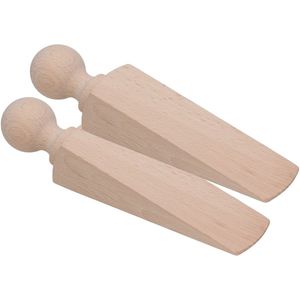 Gerimport Deurstopper/deurwig - 2x - beukenhout - beige - 17 x 4 x 3 cm