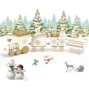1 stks Houten Kerst Trein Speelgoed Set Kersttrein voor Kerstversieringen en Geschenken, houten kerstversieringen, Partij, kerstversiering (wit)