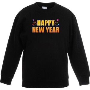 Oud en nieuw sweater/ trui Happy new year zwart heren - Nieuwjaars kleding 110/116