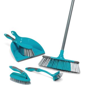 5-delige Schoonmaakset voor Huishoudelijk Gebruik met Stoffer en Blik, Bezem, Schrobborstel en Afwasborstel - Perfect voor Studenten en Nieuwe Huiseigenaren