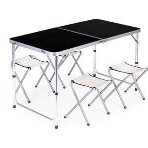 Inklapbare campingtafel - 120x60 cm - verstelbare hoogte - incl. 4 stoelen