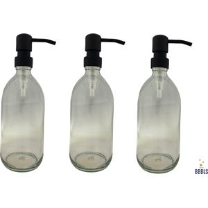 Zeepdispensers-sZeeppompjes-sTransparants-sZwarts-sGlass-s3 stukss-sBlancos-s500mls-sVrijstaands-sRVS pompje