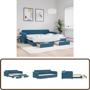 vidaXL Slaapbank met onderschuifbed en lades - Blauw Slaapbank - Tweepersoonsbed - Onderschuifbed - Boxspring - Lounge Sofa