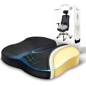 TRAVEL EASE Zitkussen van Traagschuim, Zitkussen in Vlindervorm voor Urenlang Zitcomfort, Steunkussen voor Bureaustoel, Autostoel, Eetkamerstoel (Carbon Zwart)