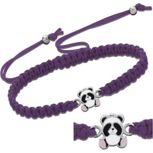 Armband meisje | Katoenen armbandje, zilveren panda