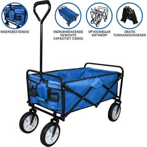 Bolderkar opvouwbaar | 70 kg gewichtscapiciteit | Inclusief tuinhandschoenen | Blauw | Bolderwagen Transportwagen