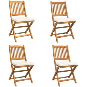 vidaXL - Vouwbare - Tuinstoelen - met - Witte - Kussen - 4delig - Massief - Acaciahout