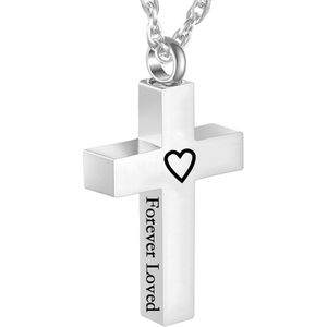 Fako Bijoux® - Ketting - Ashanger / Assieraad - Kruis Forever Loved - RVS - Staal - Zilverkleurig