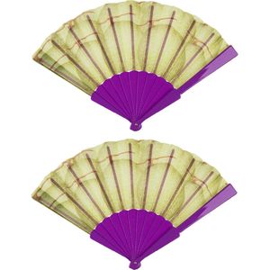 Toppers - Spaanse handwaaier - 2x - suikermeloen geel/paars - polyester/kunststof - 23 x 40 cm