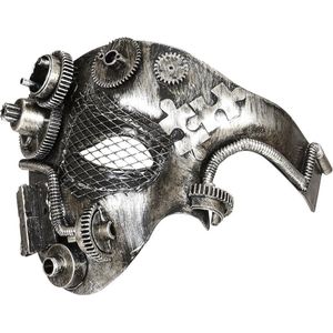 Widmann - Steampunk Kostuum - Halfgezichtmasker Steampunk, Zilver Mechanica - Zilver - Carnavalskleding - Verkleedkleding