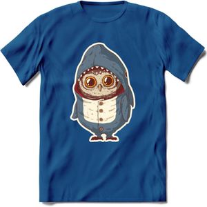 Casual haai uil T-Shirt Grappig | Dieren vissen uilen Kleding Kado Heren / Dames | Animal Skateboard Cadeau shirt - Donker Blauw - M