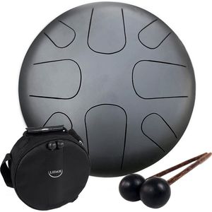 LIDAH® Steel Tongue Drum - A Mineur Constellation Series + Muziekboekje - Handpan 28 cm - voor Kinderen en Volwassenen - Lotus Yoga Klankschaal - Midnight Black