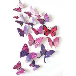 3D vlinders paars / Kleurrijke muurdecoratie vlinders