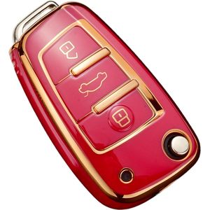 Zachte TPU Sleutelcover - Sleutelhoesje Geschikt voor Audi A1 / A3 / A5 / A6 / Q3 / Q5 / S3 / S5 / RS - Rood & Goud Metallic - Sleutel Hoesje Cover - Auto Accessoires