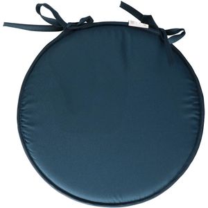 Stof Textile Home stoelkussens - petrol blauw - D40 x H3 cm - voor binnen - touwtjes sluiting - zitkussens plat - rond