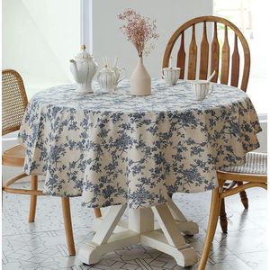 Rond tafelkleed blauwe bloemen langwerpig tafelkleed stofdicht kreukvrij linnen tafelkleed voor restaurant picknick keuken tafeldecoratie