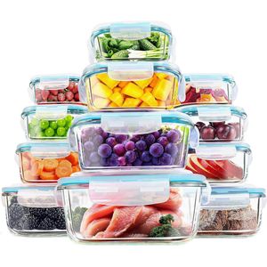 Set van glazen voedselopslagcontainers - 12 containers met sluitdeksels - lekvrij, BPA-vrij